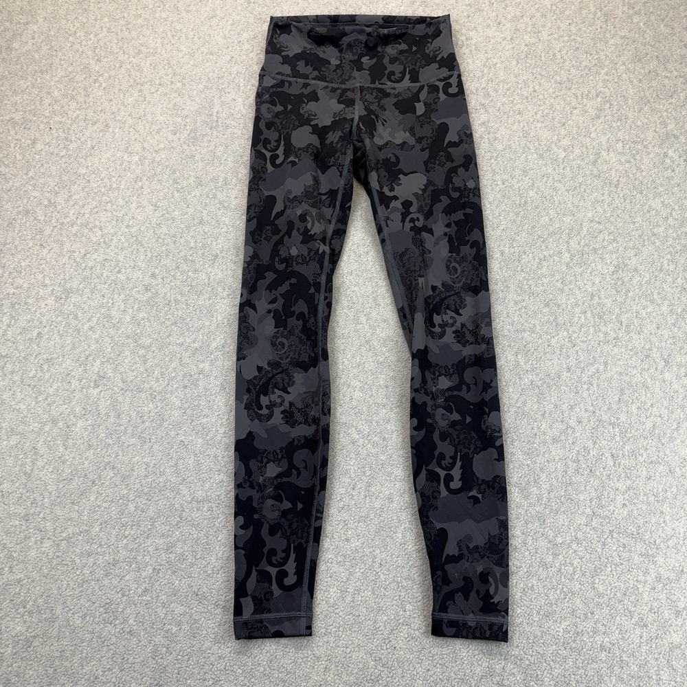 Lululemon Miles Ahead Tight 28" Leggings Women's 6 Black Floral Lace Run